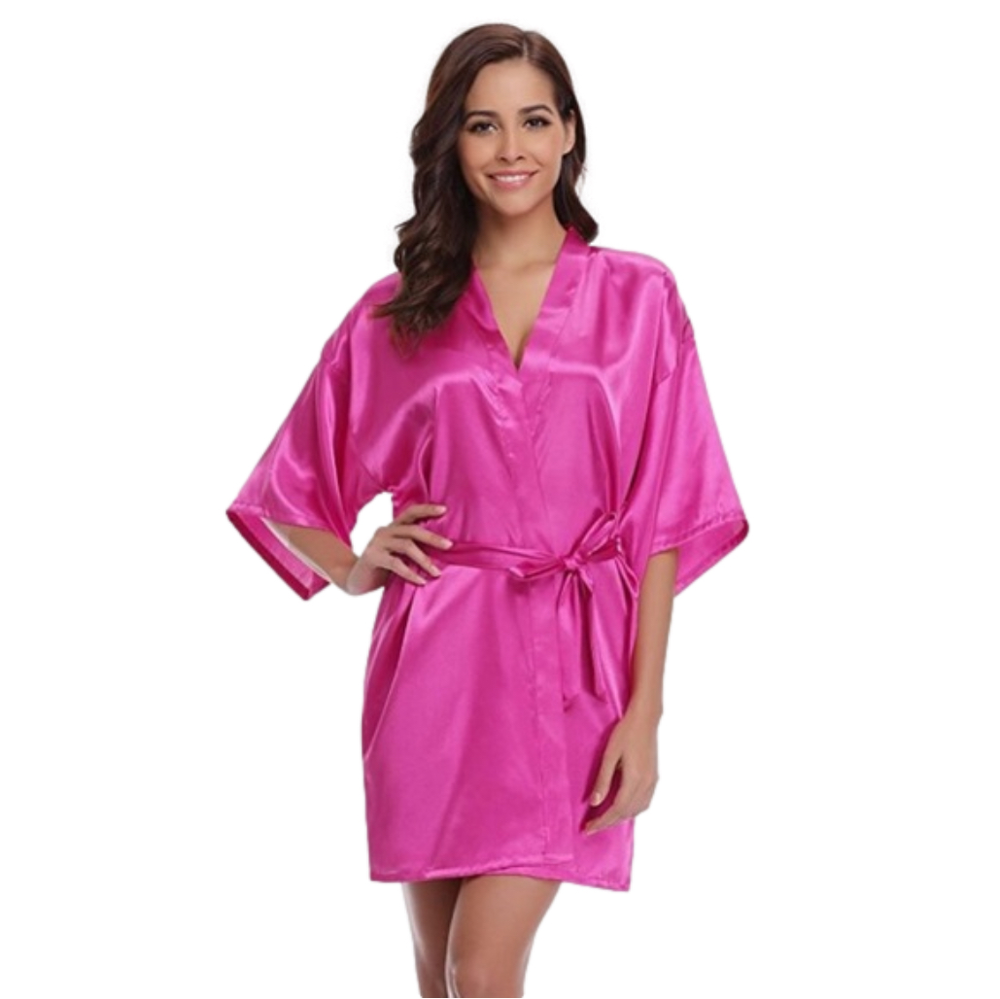 Hot Pink Satin Silk Robe - Bridesmaids - Bachelorette Party - Girls Night NWT - Picture 4 of 4